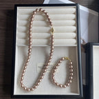 10mm Brown Shell Beads Mosaic Necklace and Bracelet Set Vintage Style Synthetic