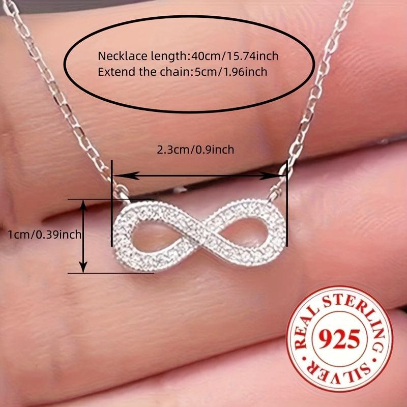 925 Silver Infinity Pendant Necklace with CZ, Elegant Women's Jewelry