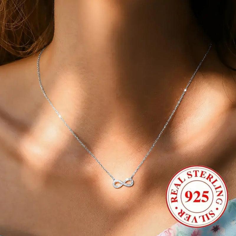 925 Silver Infinity Pendant Necklace with CZ, Elegant Women's Jewelry