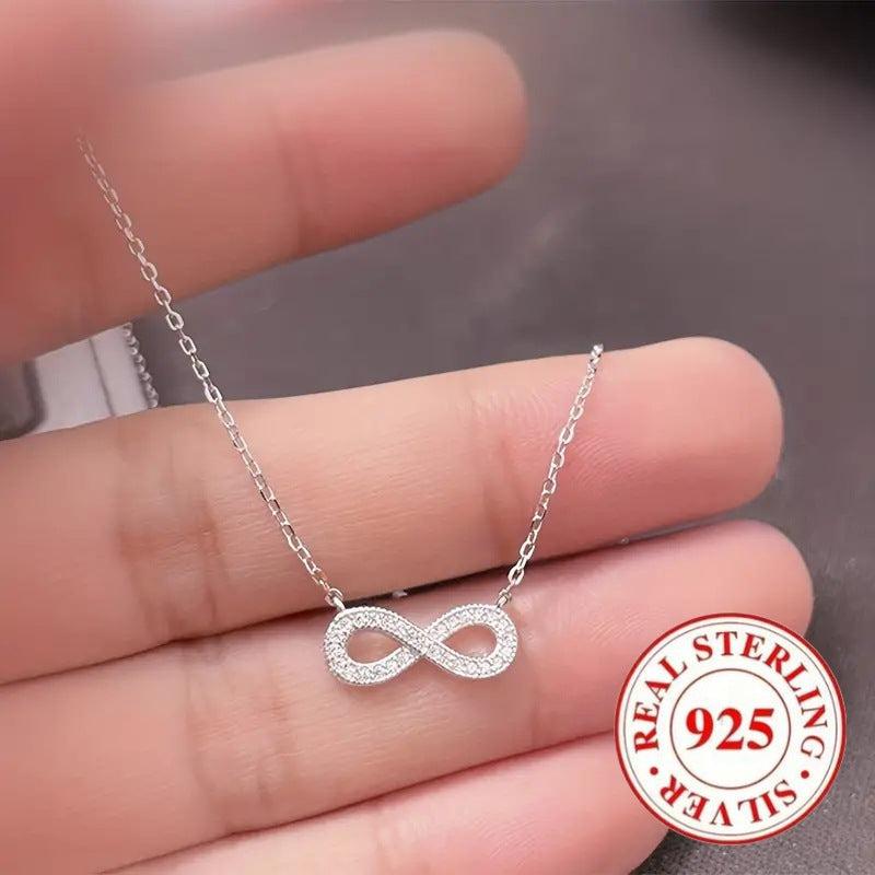 925 Silver Infinity Pendant Necklace with CZ, Elegant Women's Jewelry
