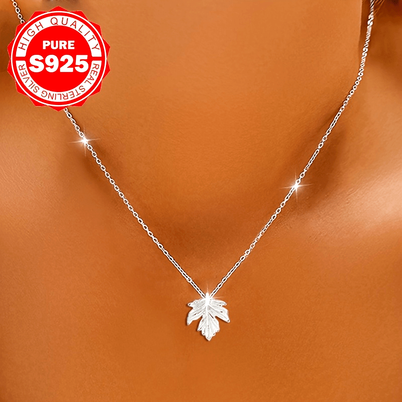 Maple Leaf Necklace S935 Sterling Silver Hypoallergenic 1.8g