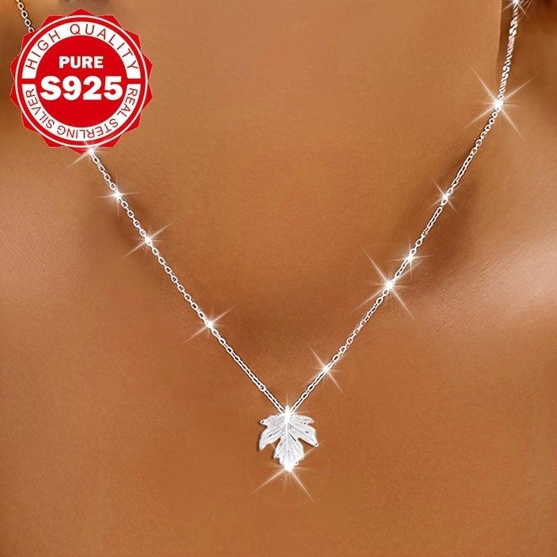 Maple Leaf Necklace S935 Sterling Silver Hypoallergenic 1.8g