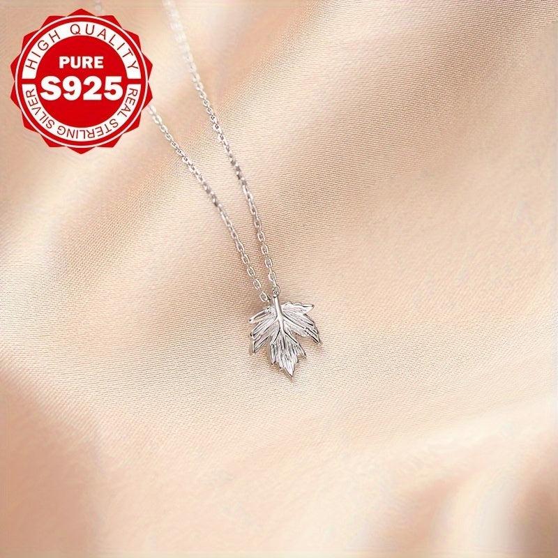 Maple Leaf Necklace S935 Sterling Silver Hypoallergenic 1.8g