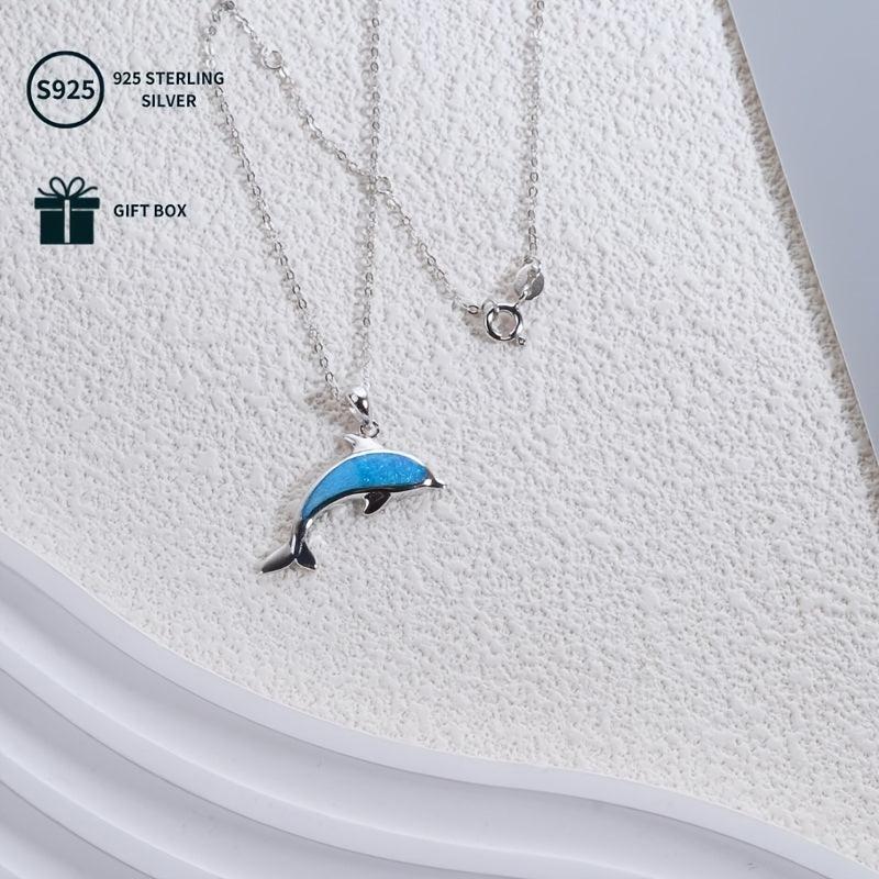 925 Silver Dolphin Pendant Necklace with Opal Chain for Women