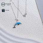 925 Silver Dolphin Pendant Necklace with Opal Chain for Women