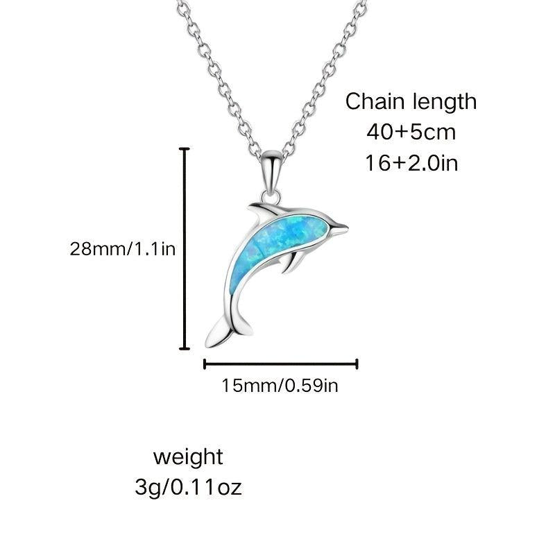 925 Silver Dolphin Pendant Necklace with Opal Chain for Women