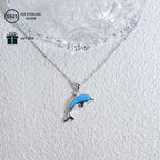 925 Silver Dolphin Pendant Necklace with Opal Chain for Women