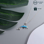 925 Silver Dolphin Pendant Necklace with Opal Chain for Women