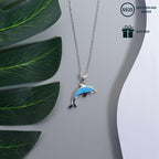 925 Silver Dolphin Pendant Necklace with Opal Chain for Women
