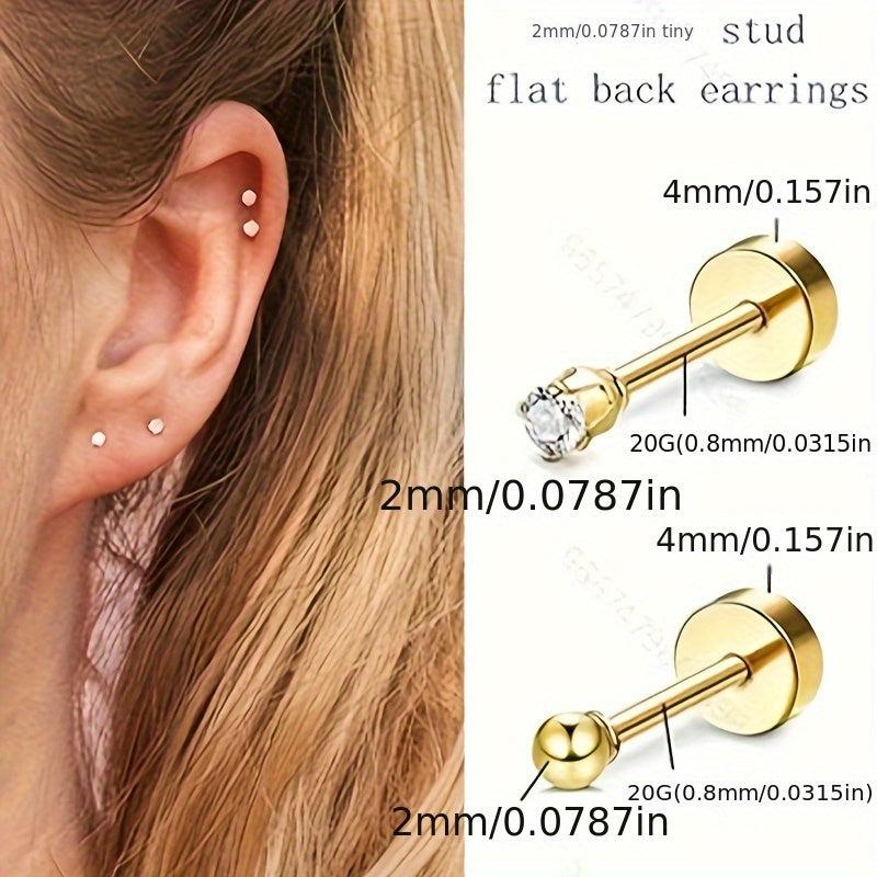 2mm Rhinestone Stud Earrings Golden Plated Stainless Steel Cross Border