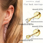 2mm Rhinestone Stud Earrings Golden Plated Stainless Steel Cross Border