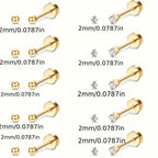 2mm Rhinestone Stud Earrings Golden Plated Stainless Steel Cross Border