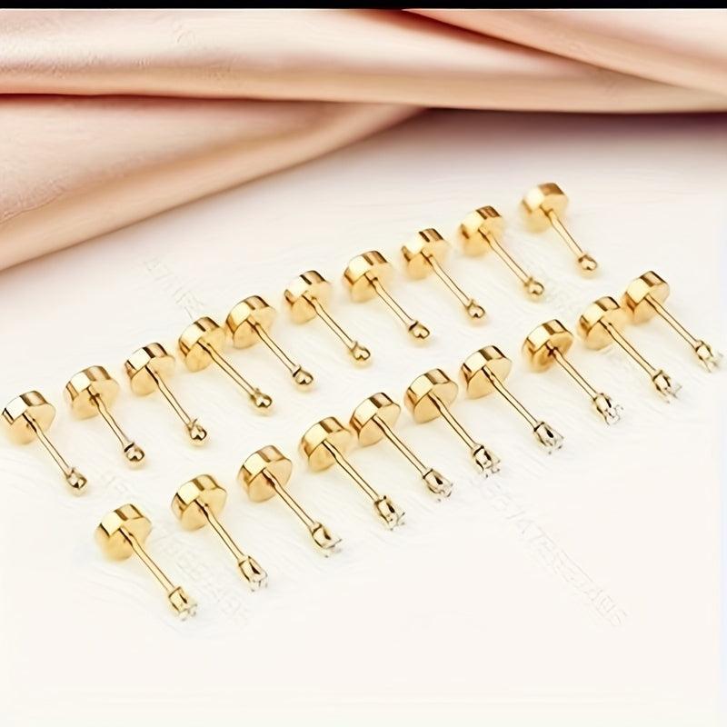 2mm Rhinestone Stud Earrings Golden Plated Stainless Steel Cross Border