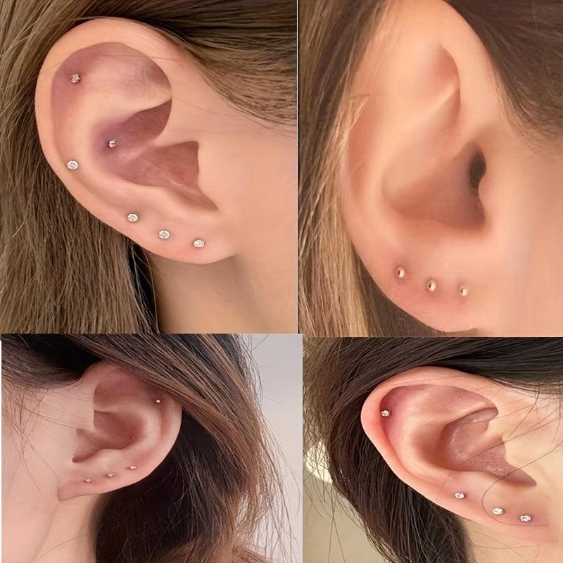 2mm Rhinestone Stud Earrings Golden Plated Stainless Steel Cross Border