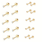 2mm Rhinestone Stud Earrings Golden Plated Stainless Steel Cross Border