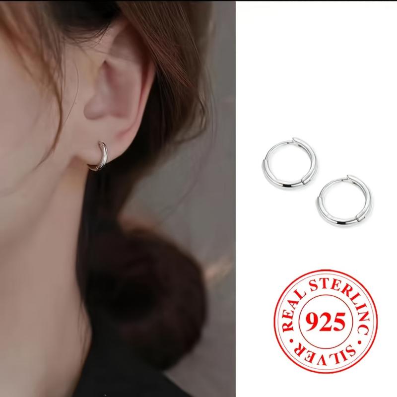 925 Sterling Silver Small Circle Stud Earrings for Men Women