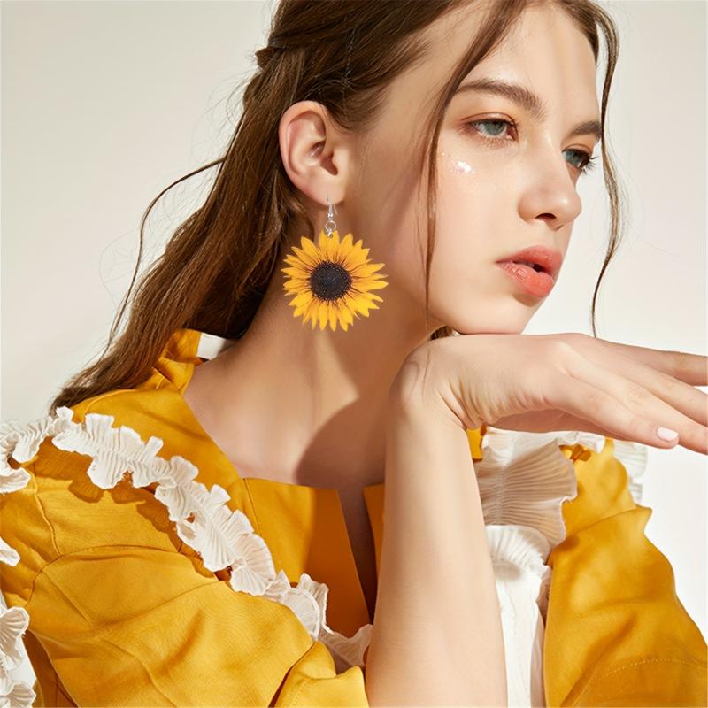 Exaggerated Sunflower Dangle Earrings - Pastoral Style