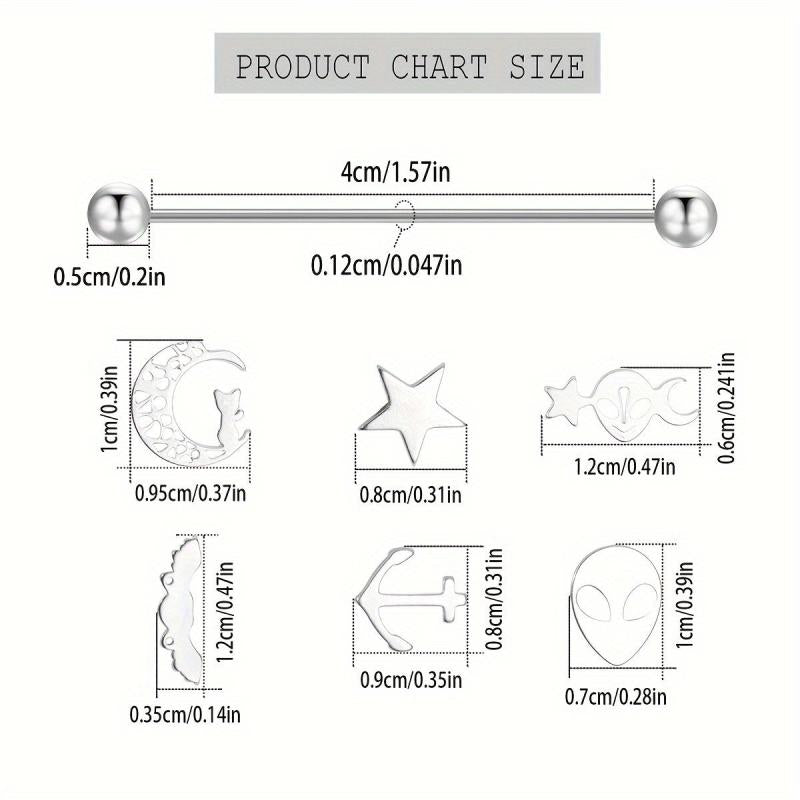 2pcs 1/2 40mm Stainless Steel Industrial Barbell Cartilage Earrings with Spiral