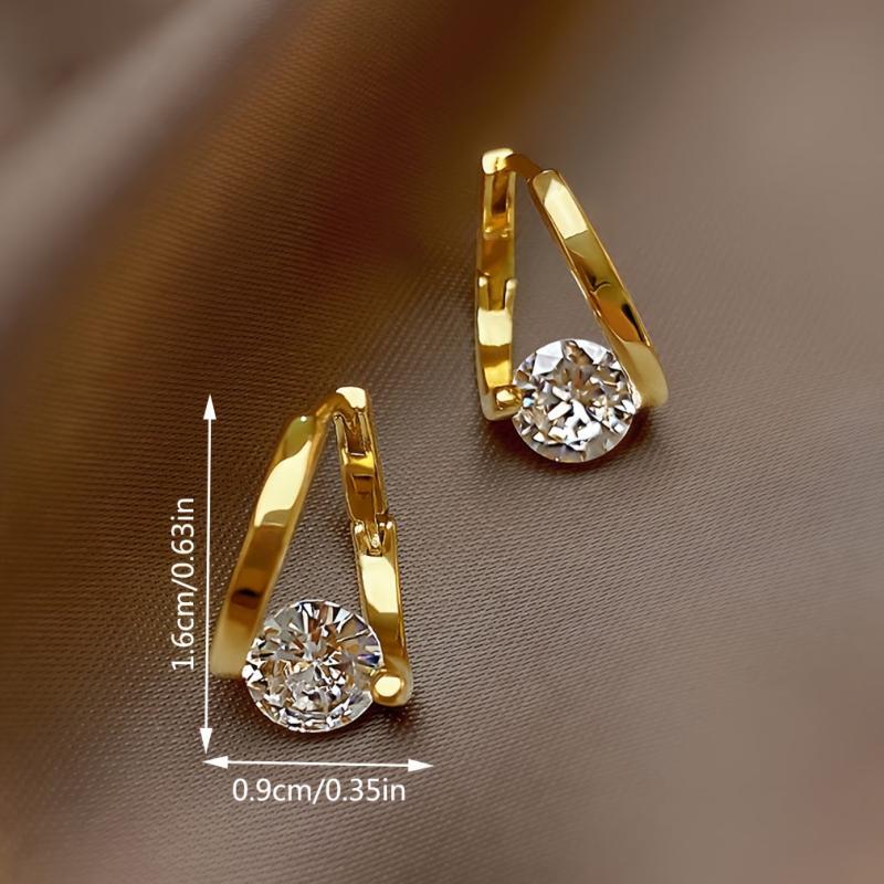 2pcs 14K Gold Plated Zirconia Stud Earrings for Daily Wear