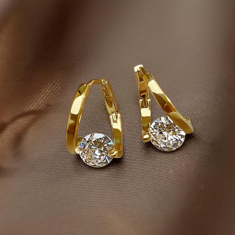 2pcs 14K Gold Plated Zirconia Stud Earrings for Daily Wear