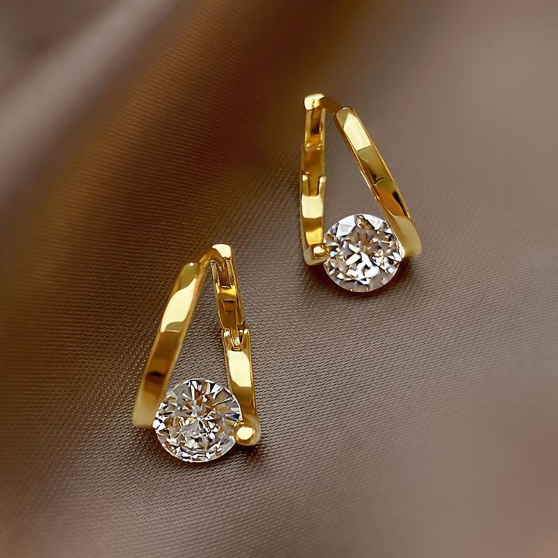 2pcs 14K Gold Plated Zirconia Stud Earrings for Daily Wear