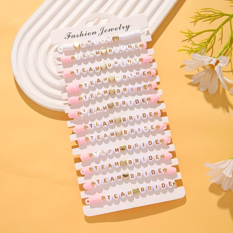 12 Piece Team Bride Letter Bead Bracelet Set for Bridesmaids Wedding Party