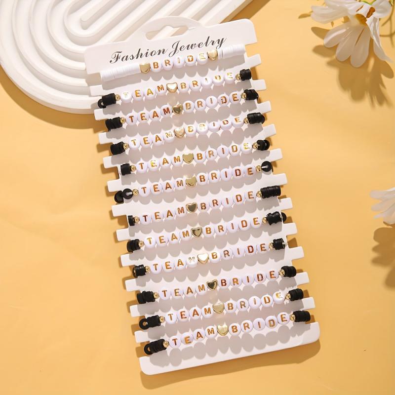 12 Piece Team Bride Letter Bead Bracelet Set for Bridesmaids Wedding Party