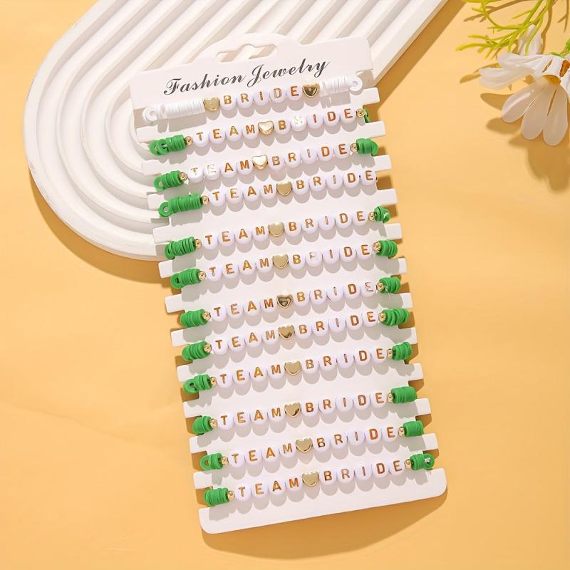 12 Piece Team Bride Letter Bead Bracelet Set for Bridesmaids Wedding Party