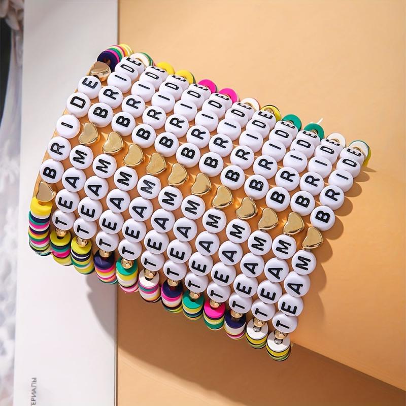 12 Piece Team Bride Letter Bead Bracelet Set for Bridesmaids Wedding Party