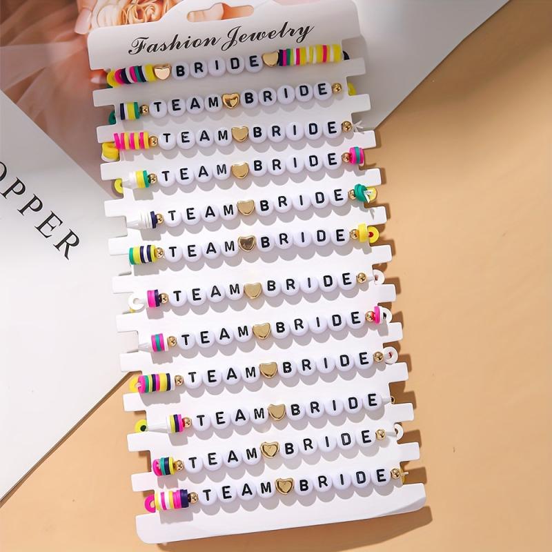 12 Piece Team Bride Letter Bead Bracelet Set for Bridesmaids Wedding Party
