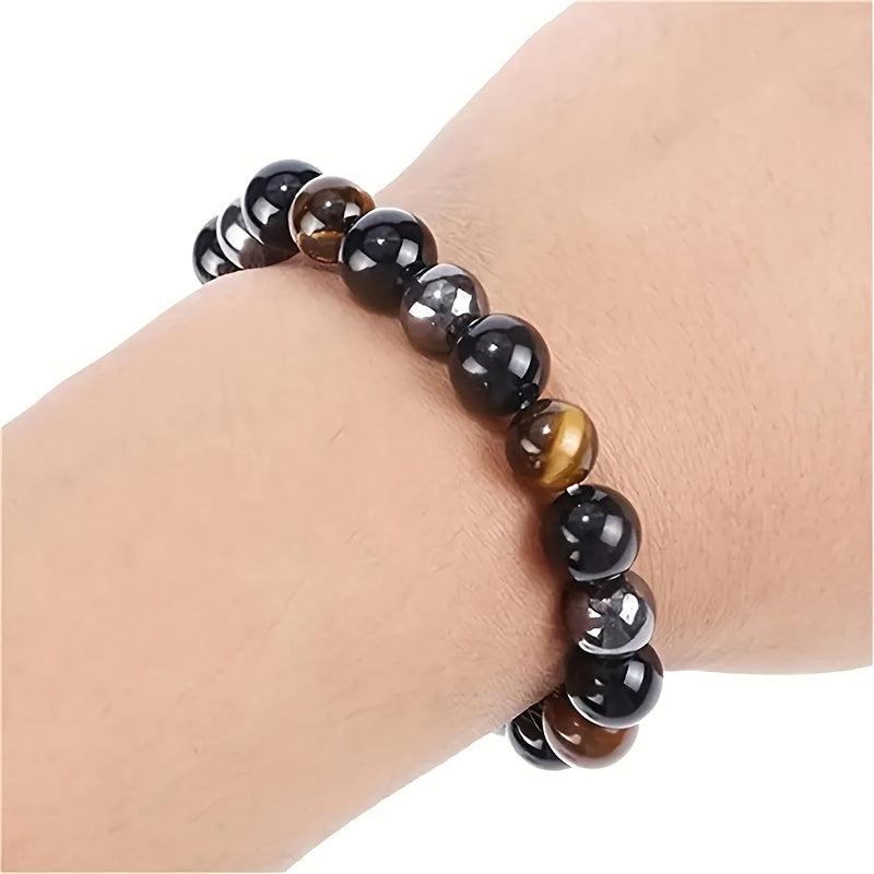 Triple Protection Bracelet with Tiger'S Eye Obsidian Hematite Beads