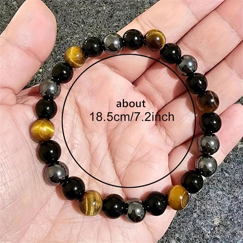 Triple Protection Bracelet with Tiger'S Eye Obsidian Hematite Beads