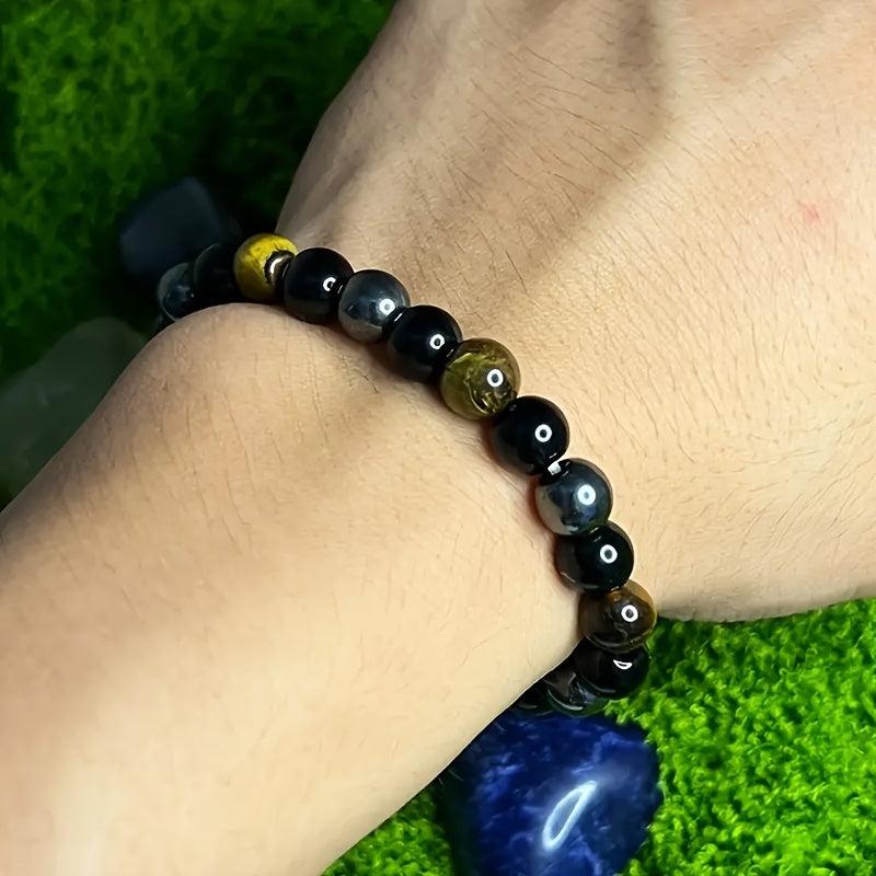 Triple Protection Bracelet with Tiger'S Eye Obsidian Hematite Beads