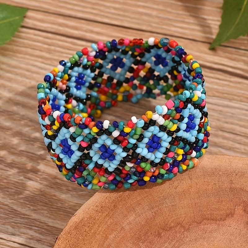 Multicolor Geometric Beaded Stretch Bracelet Bohemian Style Elastic Wristband