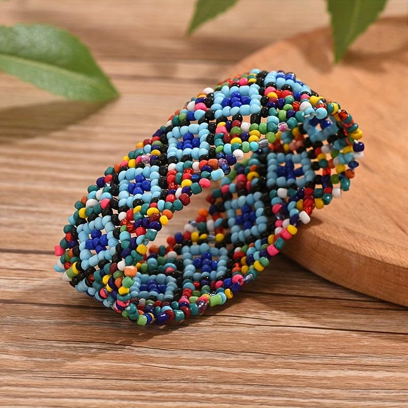Multicolor Geometric Beaded Stretch Bracelet Bohemian Style Elastic Wristband