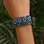 Multicolor Geometric Beaded Stretch Bracelet Bohemian Style Elastic Wristband