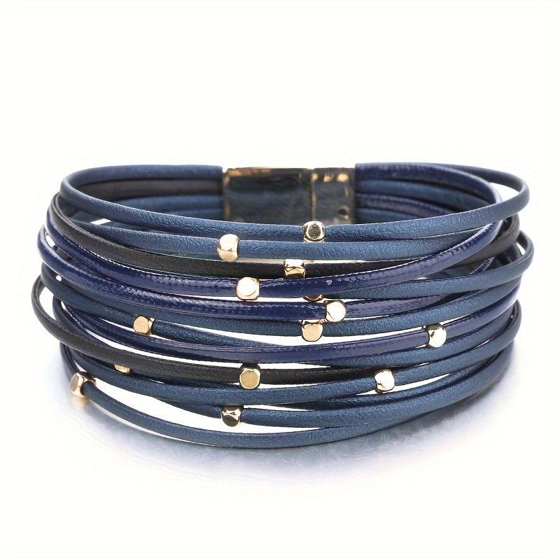 Vintage Layer Leather Bracelet with Beads for Women