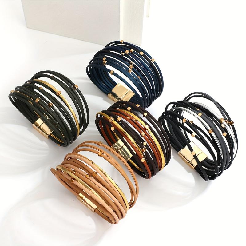 Vintage Layer Leather Bracelet with Beads for Women