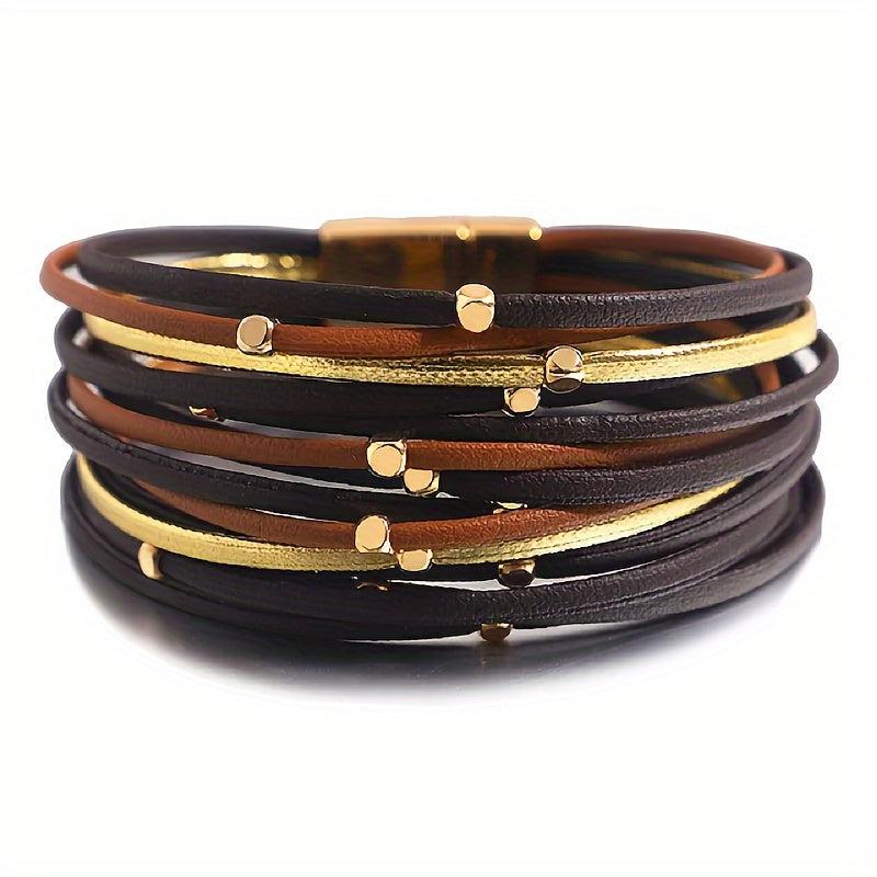Vintage Layer Leather Bracelet with Beads for Women