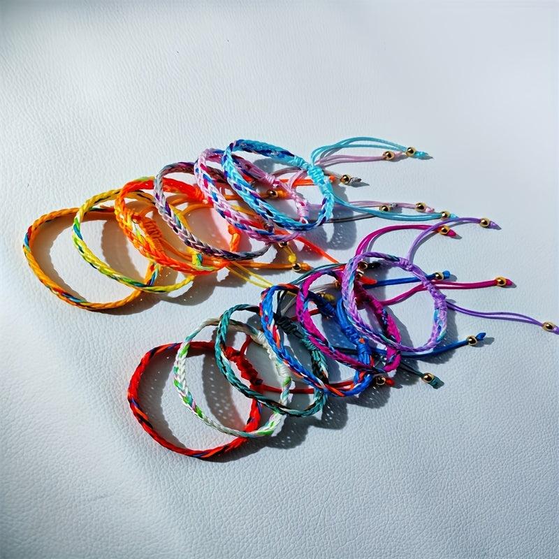 12pcs Boho Braided Bracelet Set Colorful Handwoven Charm Bracelets