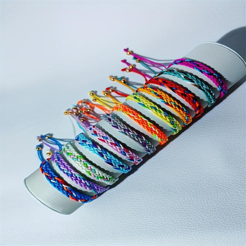 12pcs Boho Braided Bracelet Set Colorful Handwoven Charm Bracelets