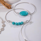 Turquoise Inlaid Jewelry Set Retro Ethnic Style Open Five piece Set