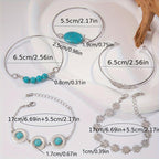 Turquoise Inlaid Jewelry Set Retro Ethnic Style Open Five piece Set