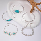 Turquoise Inlaid Jewelry Set Retro Ethnic Style Open Five piece Set