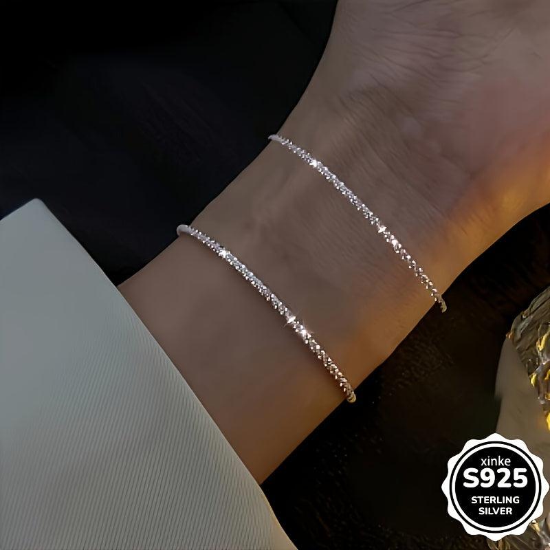 2pcs 925 Sterling Silver Bangle Bracelets Boho Style Daily Wear