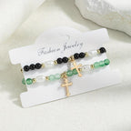 2pcs Beaded Cross Pendant Double Layer Women's Bracelets - Ideal Holiday Gift