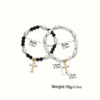 2pcs Beaded Cross Pendant Double Layer Women's Bracelets - Ideal Holiday Gift