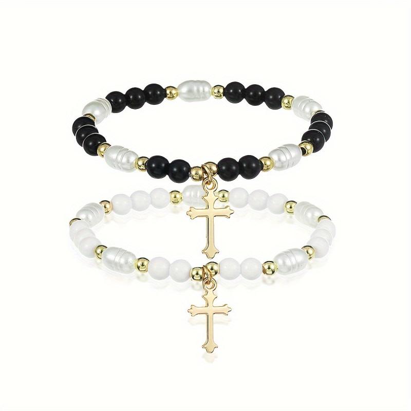 2pcs Beaded Cross Pendant Double Layer Women's Bracelets - Ideal Holiday Gift