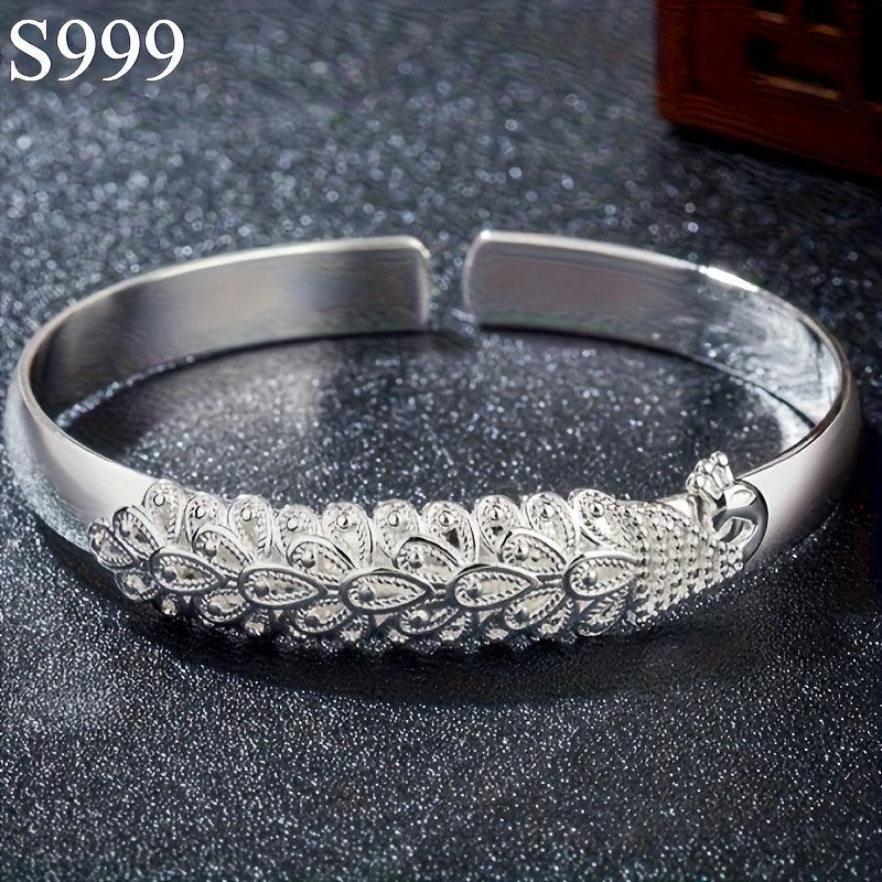 999 Silver Peacock Bracelet Chinese Craftsmanship Daily & Party Accessory