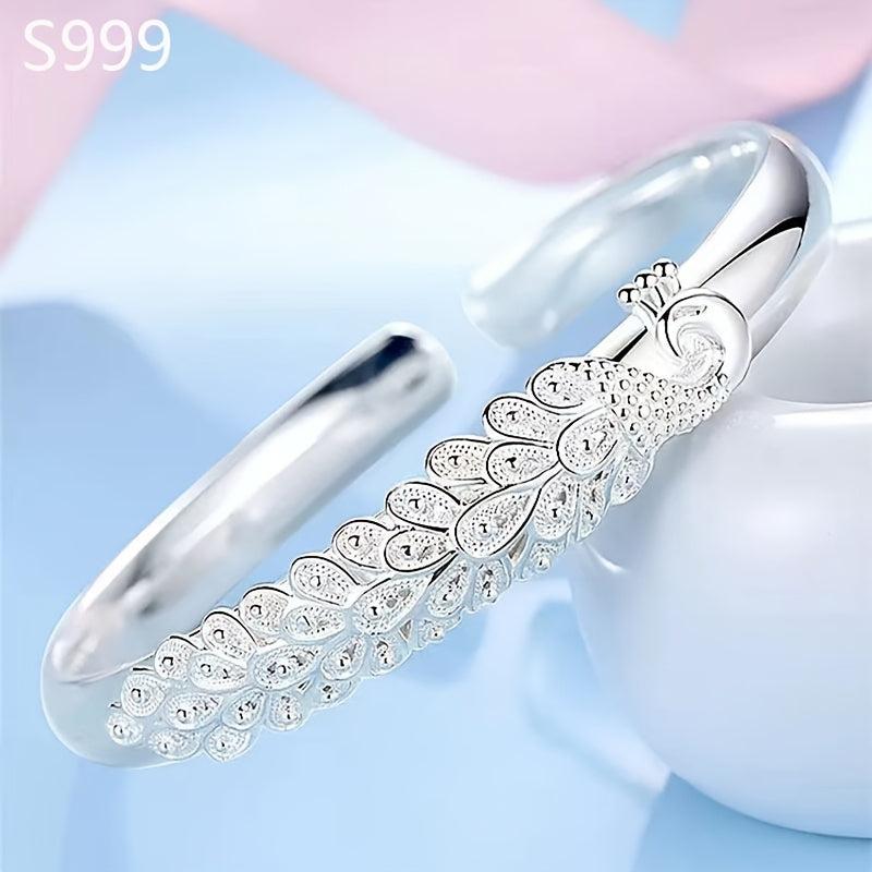 999 Silver Peacock Bracelet Chinese Craftsmanship Daily & Party Accessory